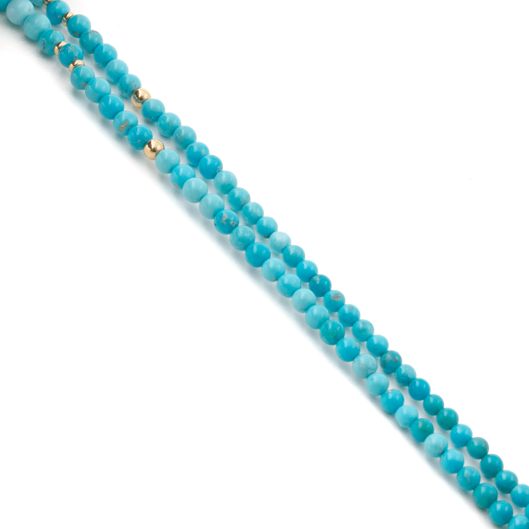 10k Gold x Natural 6.5mm Sleeping Beauty Turquoise Round Beaded Strand - Kingdom Jewelry