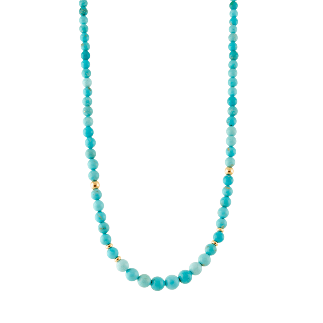 10k Gold x Natural 6.5mm Sleeping Beauty Turquoise Round Beaded Strand - Kingdom Jewelry