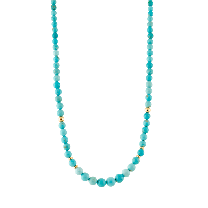 10k Gold x Natural 6.5mm Sleeping Beauty Turquoise Round Beaded Strand - Kingdom Jewelry