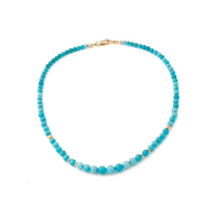 10k Gold x Natural 6.5mm Sleeping Beauty Turquoise Round Beaded Strand - Kingdom Jewelry