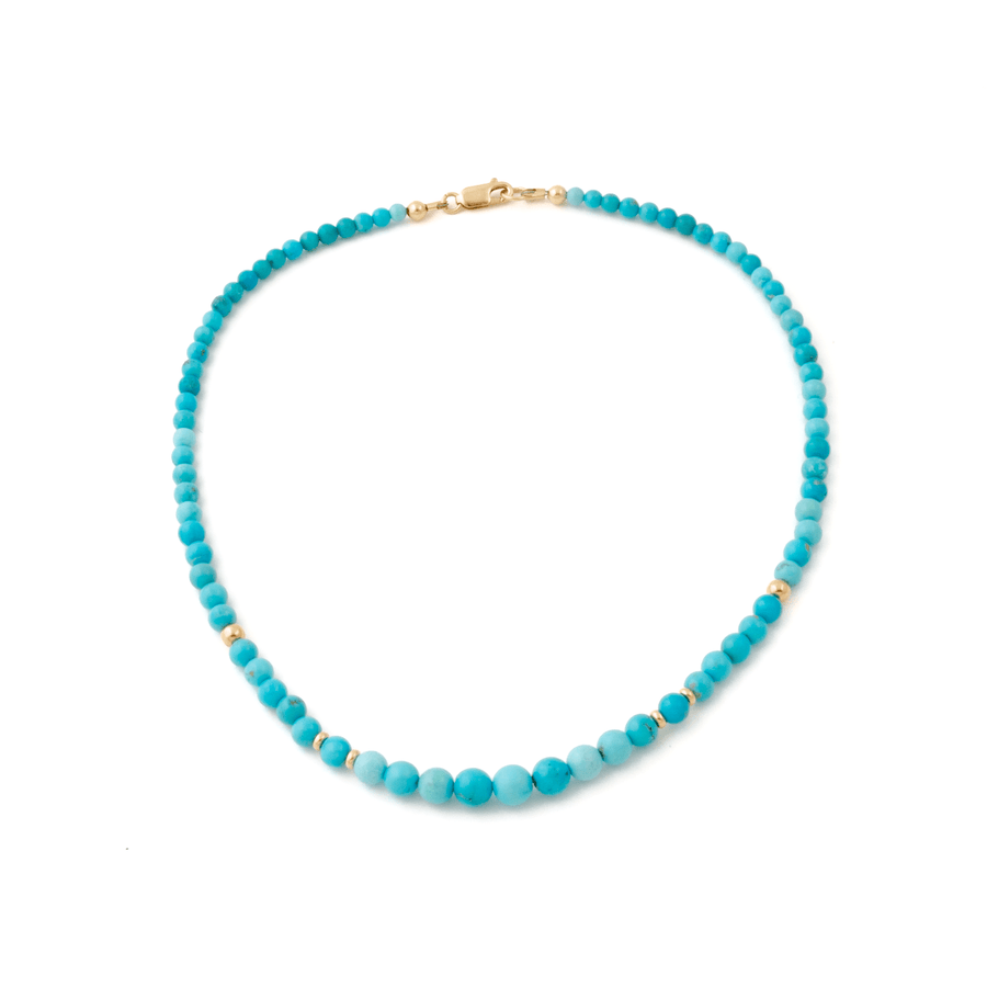 10k Gold x Natural 6.5mm Sleeping Beauty Turquoise Round Beaded Strand - Kingdom Jewelry