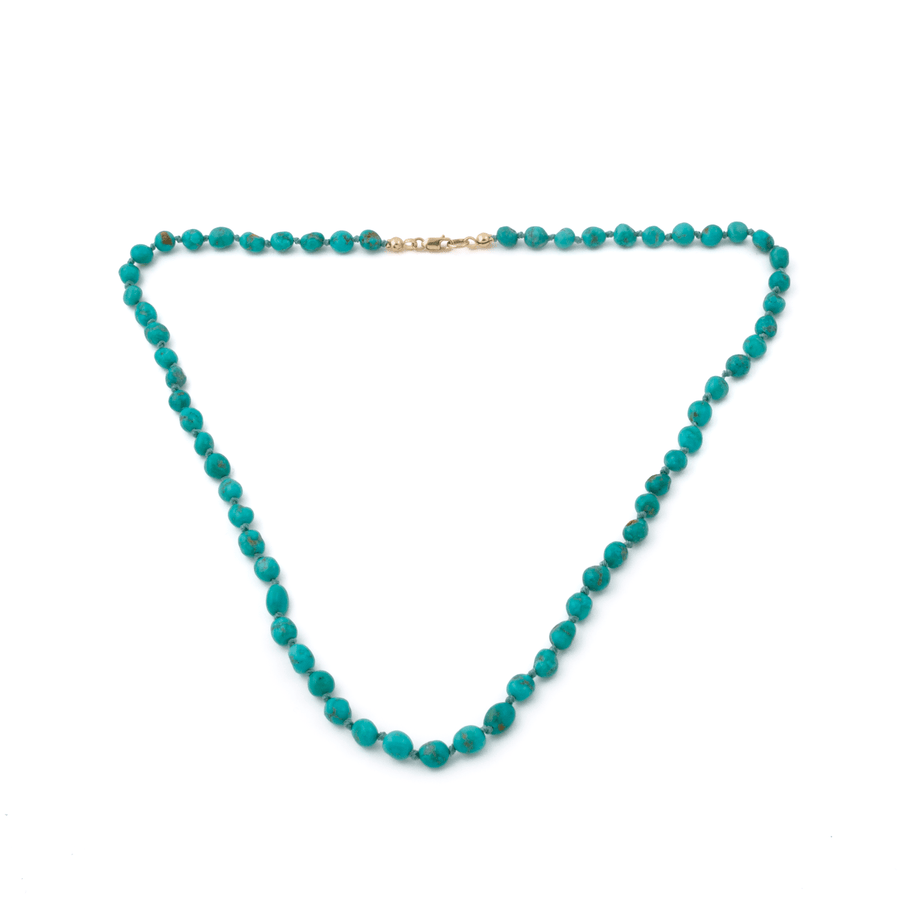 10k Gold x Natural Blue Sonoran Turquoise Beaded Necklace - Kingdom Jewelry