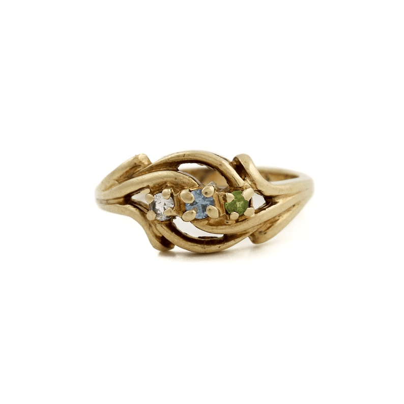 10k Gold x Peridot, Blue Topaz & Aquamarine Trilogy Mother's Ring - Kingdom Jewelry