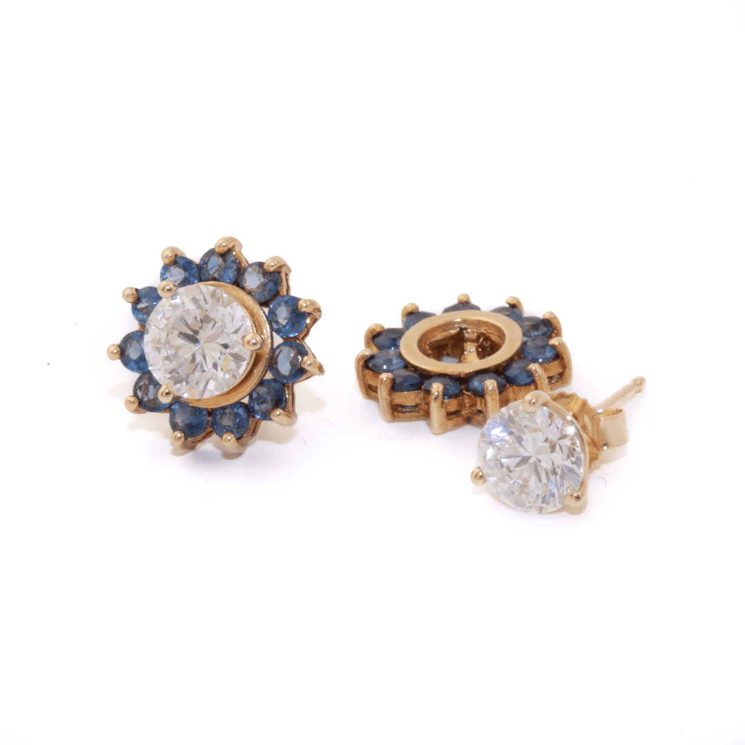 10k Gold x Vintage Blue Sapphire Earring Stud Jackets - Kingdom Jewelry