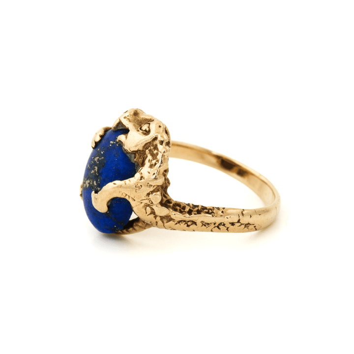 10k Gold x Vintage Lapis Lazuli "Coiled Beast" Cocktail Ring - Kingdom Jewelry