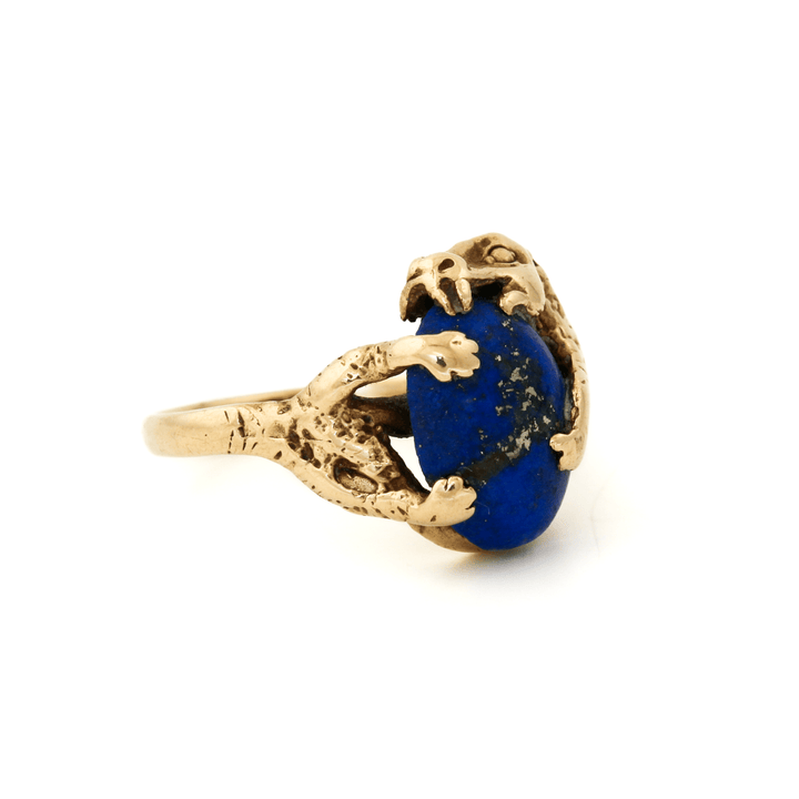 10k Gold x Vintage Lapis Lazuli "Coiled Beast" Cocktail Ring - Kingdom Jewelry
