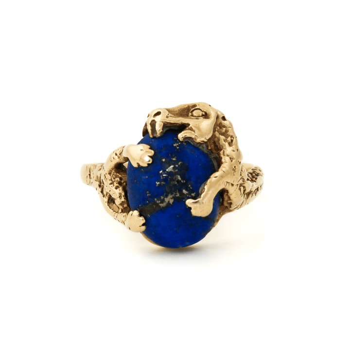 10k Gold x Vintage Lapis Lazuli "Coiled Beast" Cocktail Ring - Kingdom Jewelry