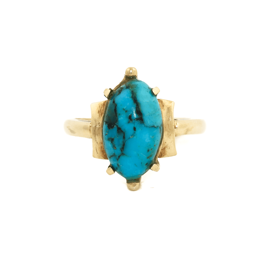 10k Gold x Vintage Marquise - Cut Egyptian Turquoise Cocktail Ring - Kingdom Jewelry