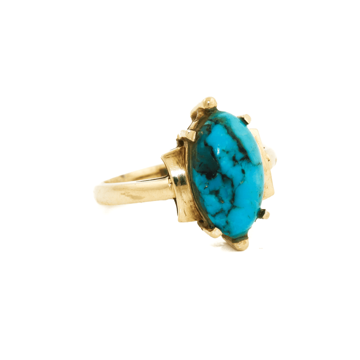10k Gold x Vintage Marquise - Cut Egyptian Turquoise Cocktail Ring - Kingdom Jewelry