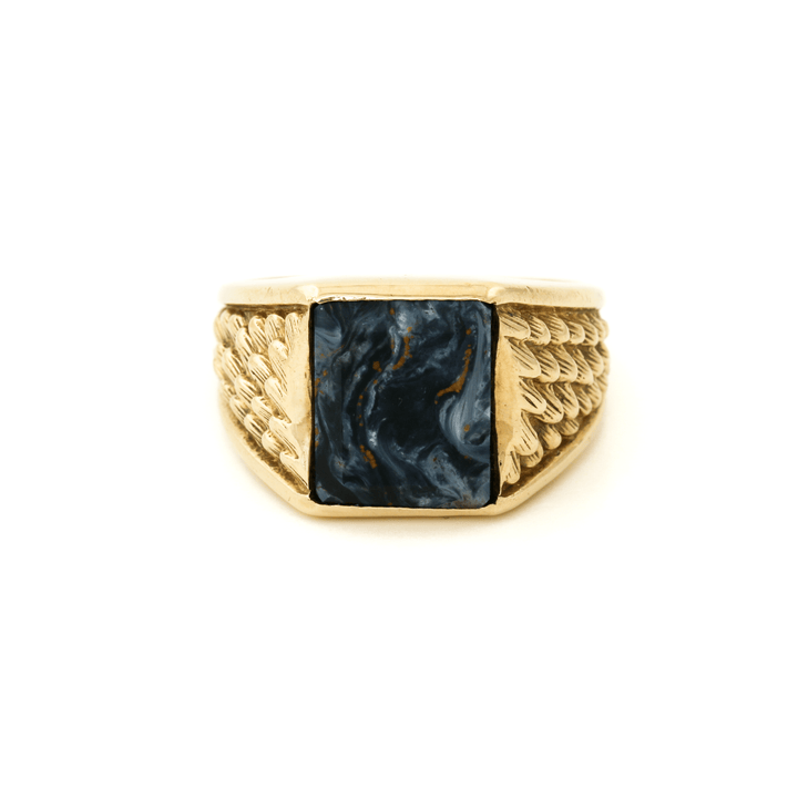 10k Gold x Vintage Pietersite Inlay Square Signet - Kingdom Jewelry