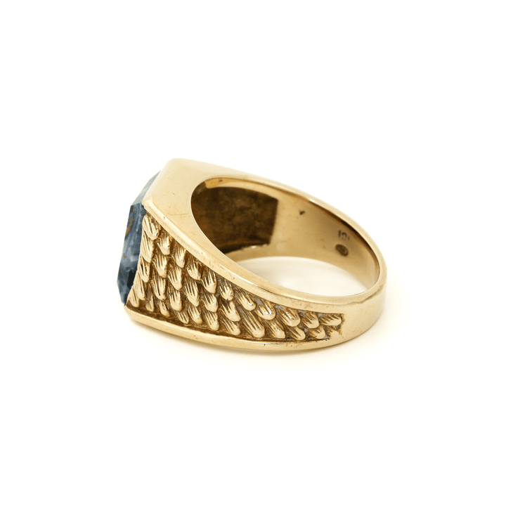 10k Gold x Vintage Pietersite Inlay Square Signet - Kingdom Jewelry