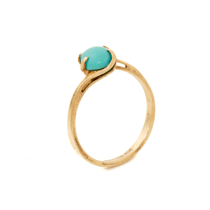 10k Gold x Vintage Robin's Egg Sleeping Beauty Turquoise Solitaire Signet - Kingdom Jewelry