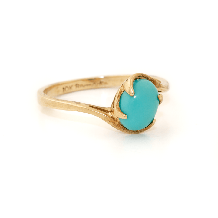 10k Gold x Vintage Robin's Egg Sleeping Beauty Turquoise Solitaire Signet - Kingdom Jewelry