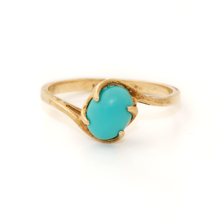 10k Gold x Vintage Robin's Egg Sleeping Beauty Turquoise Solitaire Signet - Kingdom Jewelry