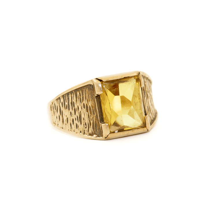 10K Gold x Vintage Solaris Synthetic Sugarloaf Sapphire Signet - Kingdom Jewelry