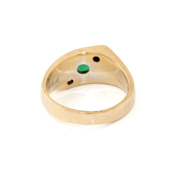 10k Gold x Vintage Synthetic Emerald & Diamond Gypsy Ring - Kingdom Jewelry