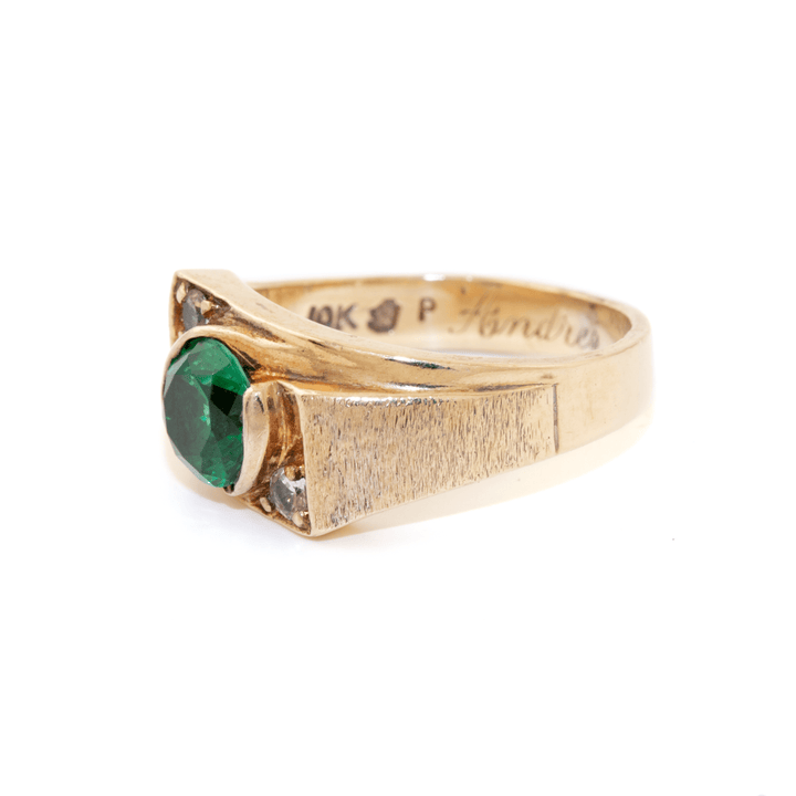 10k Gold x Vintage Synthetic Emerald & Diamond Gypsy Ring - Kingdom Jewelry