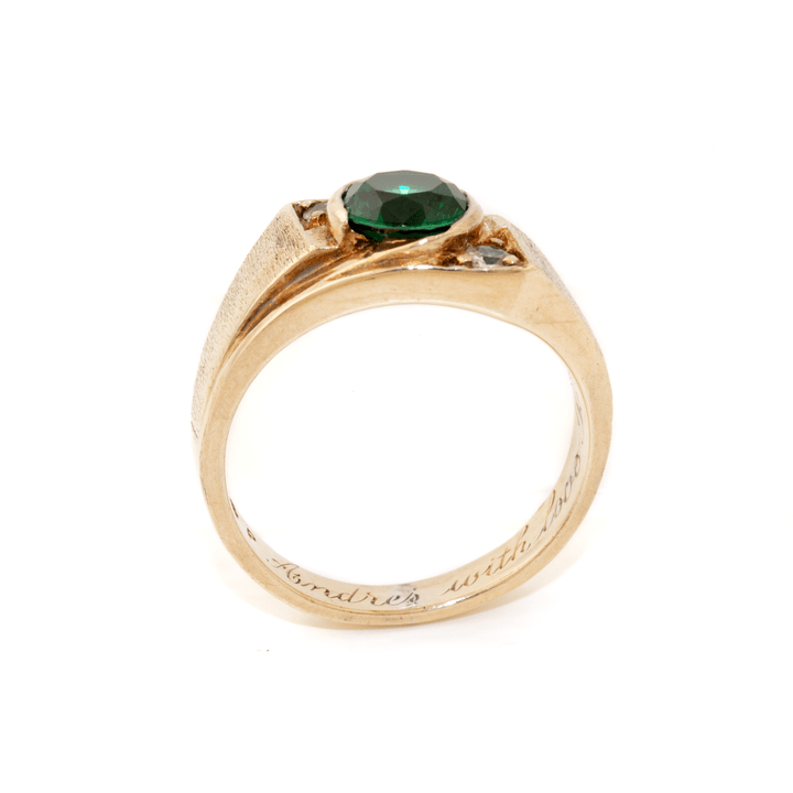 10k Gold x Vintage Synthetic Emerald & Diamond Gypsy Ring - Kingdom Jewelry