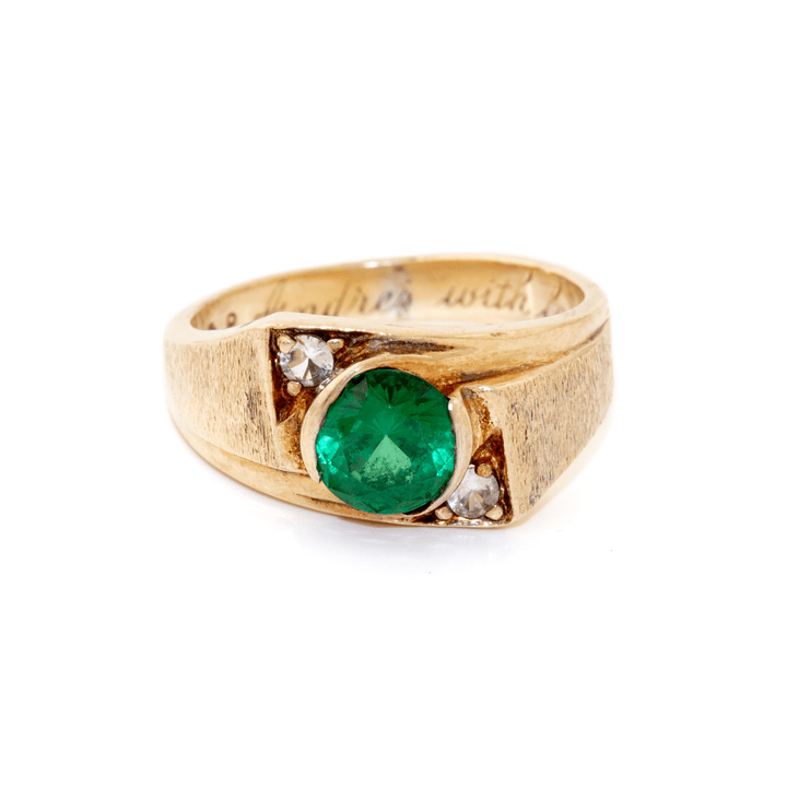 10k Gold x Vintage Synthetic Emerald & Diamond Gypsy Ring - Kingdom Jewelry
