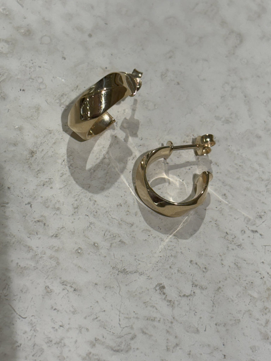 10K Light Twist Semi Hollow Huggie Hoops - Kingdom Jewelry