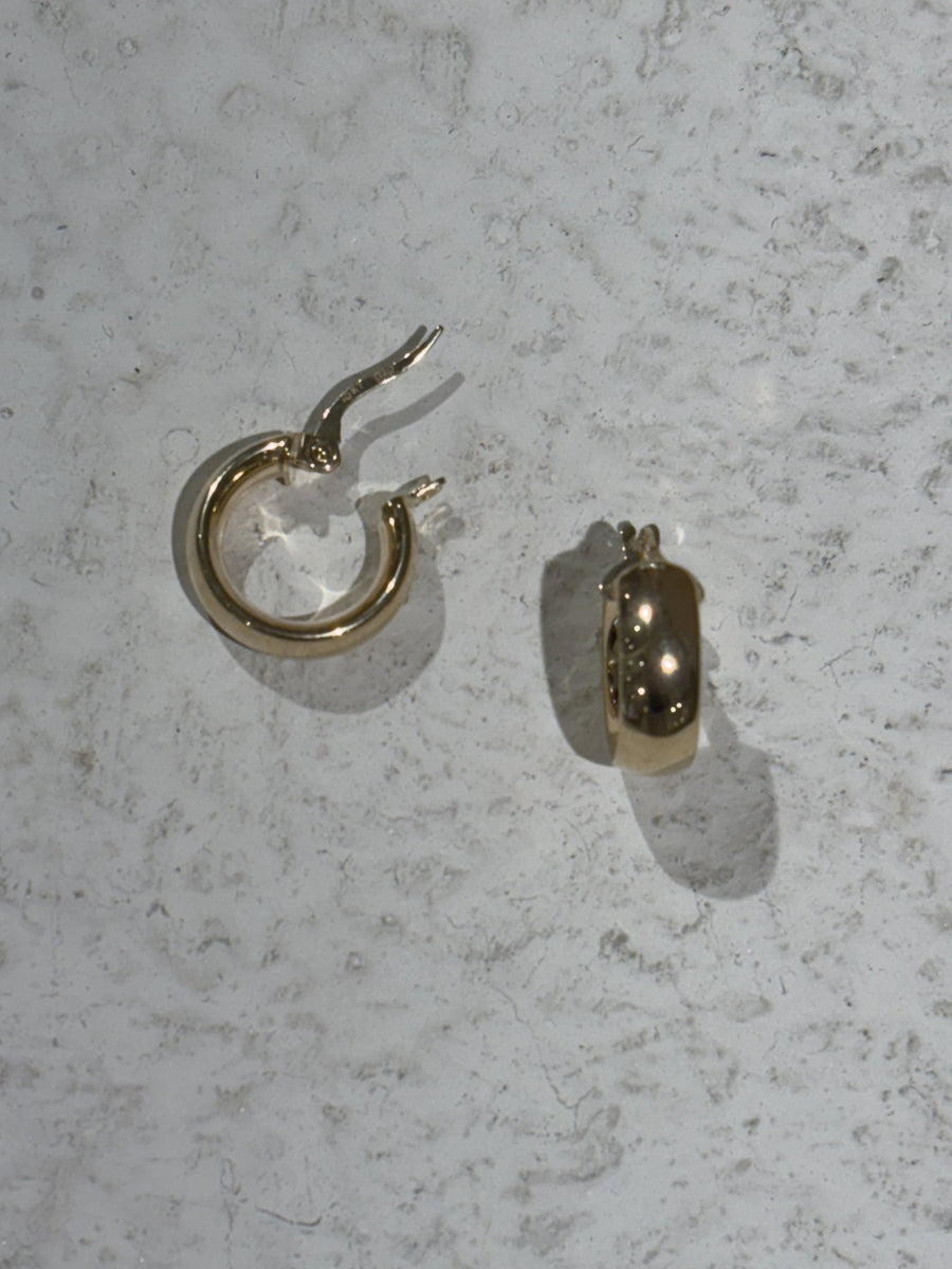 10K Midi Semi Hollow Huggie Hoops - Kingdom Jewelry