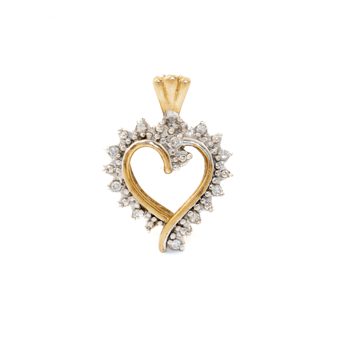 10k Two - Tone x Baroque 1970's Pavé Diamond Open - Heart Pendant - Kingdom Jewelry