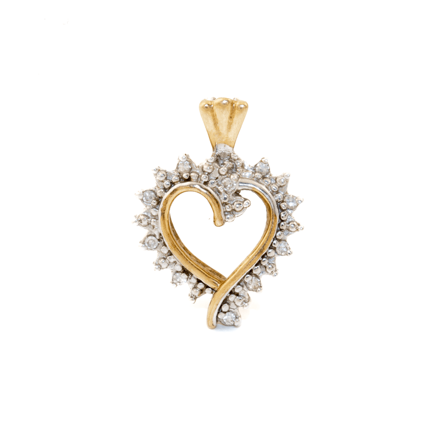 10k Two - Tone x Baroque 1970's Pavé Diamond Open - Heart Pendant - Kingdom Jewelry