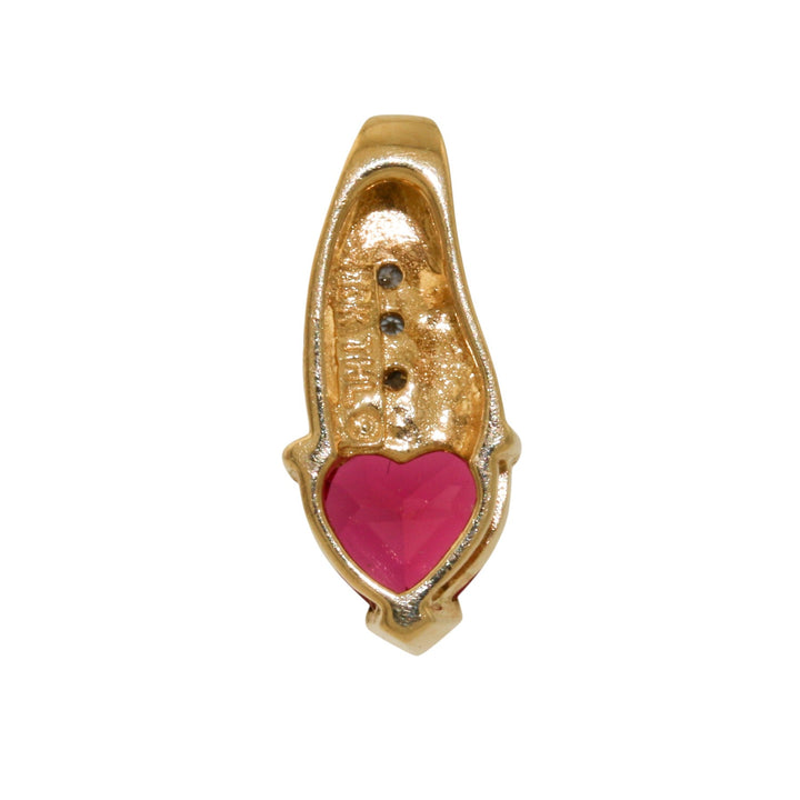 10k Two - Tone x Vintage Synthetic Heart - Shaped Ruby & Melee Diamond Pendant - Kingdom Jewelry