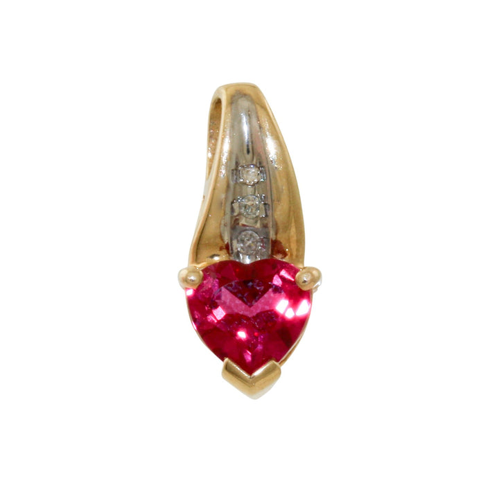 10k Two - Tone x Vintage Synthetic Heart - Shaped Ruby & Melee Diamond Pendant - Kingdom Jewelry