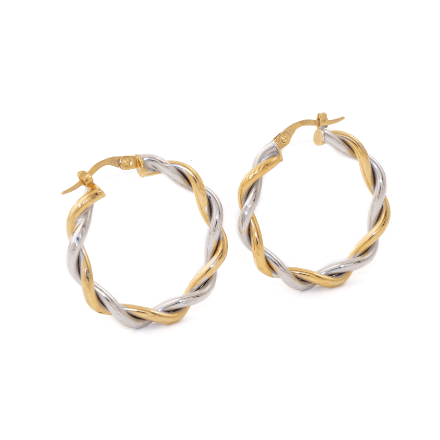 10k White and Yellow Gold Texured Twist Hoop Earrings - Kingdom Jewelry