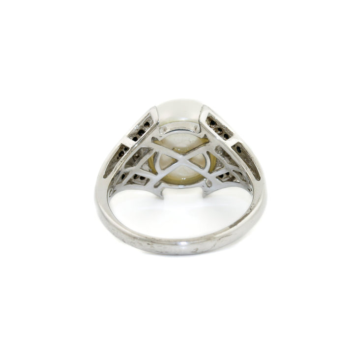 10k White Gold x Accented "Alwand Vahan" Mixed Diamond & Sea Pearl Ring - Kingdom Jewelry
