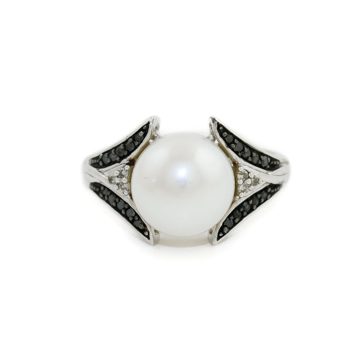 10k White Gold x Accented "Alwand Vahan" Mixed Diamond & Sea Pearl Ring - Kingdom Jewelry