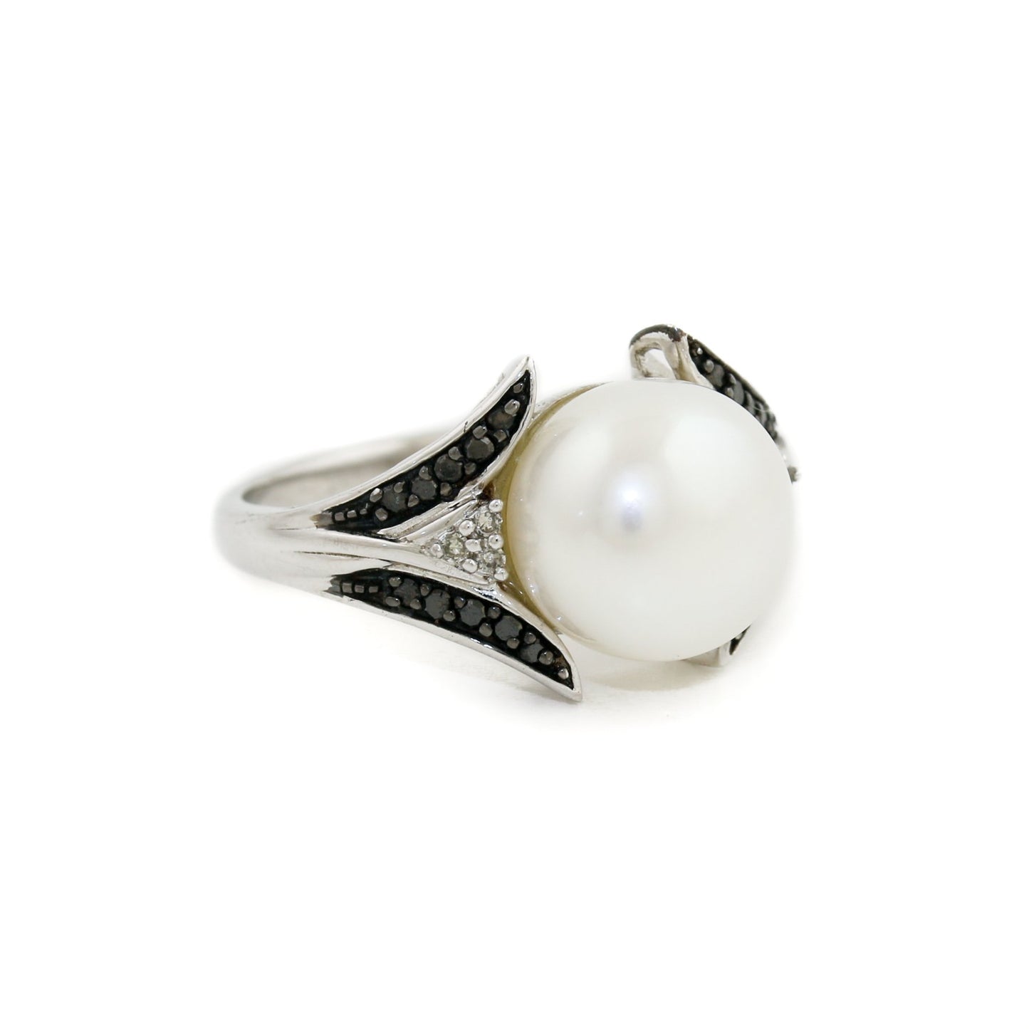 10k White Gold x Accented "Alwand Vahan" Mixed Diamond & Sea Pearl Ring - Kingdom Jewelry
