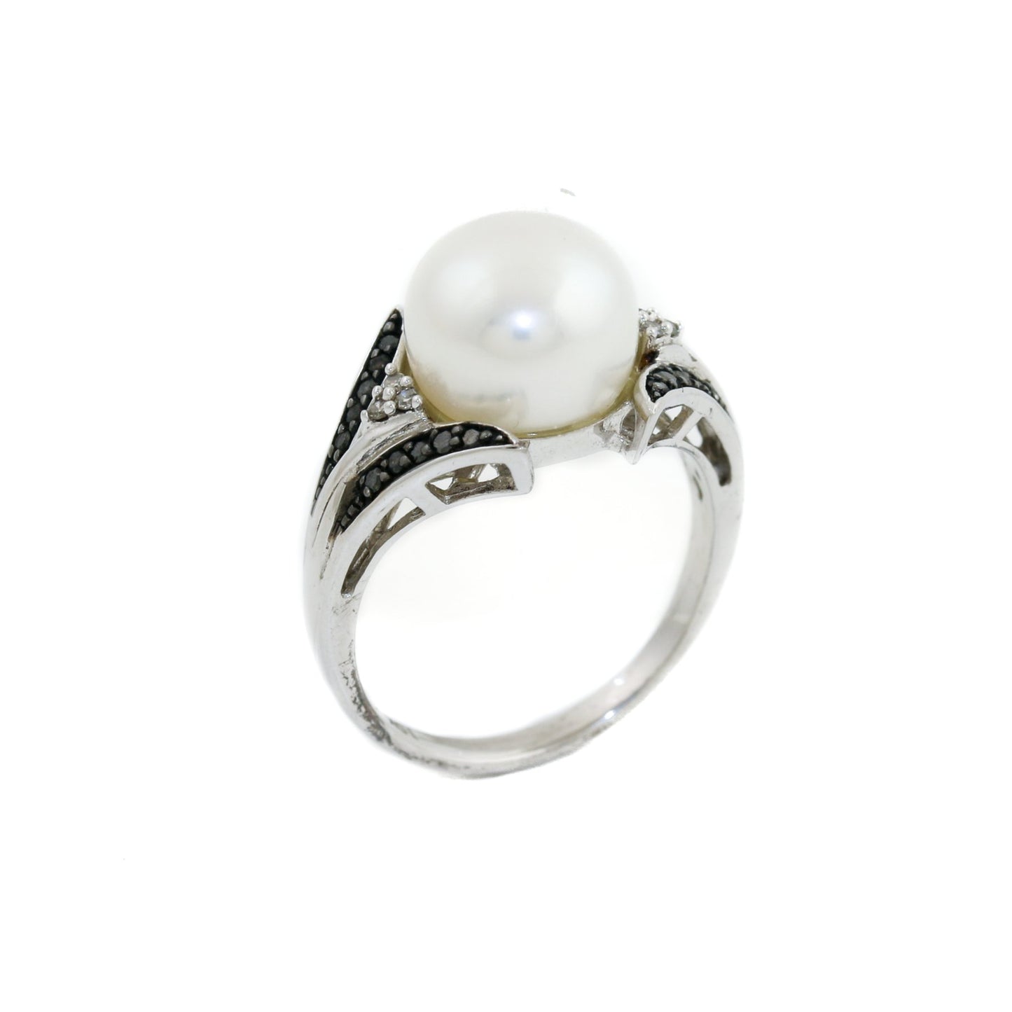 10k White Gold x Accented "Alwand Vahan" Mixed Diamond & Sea Pearl Ring - Kingdom Jewelry