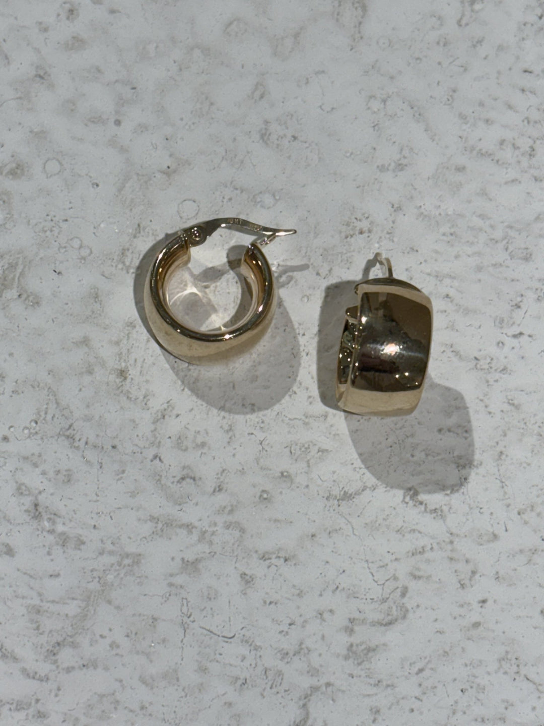 10K Wide Semi Hollow Huggie Hoops - Kingdom Jewelry