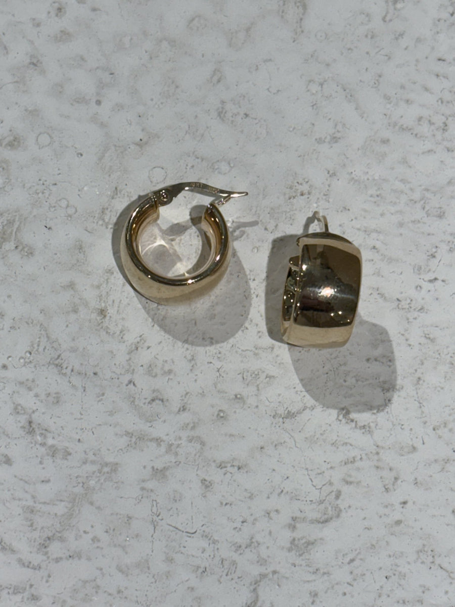 10K Wide Semi Hollow Huggie Hoops - Kingdom Jewelry