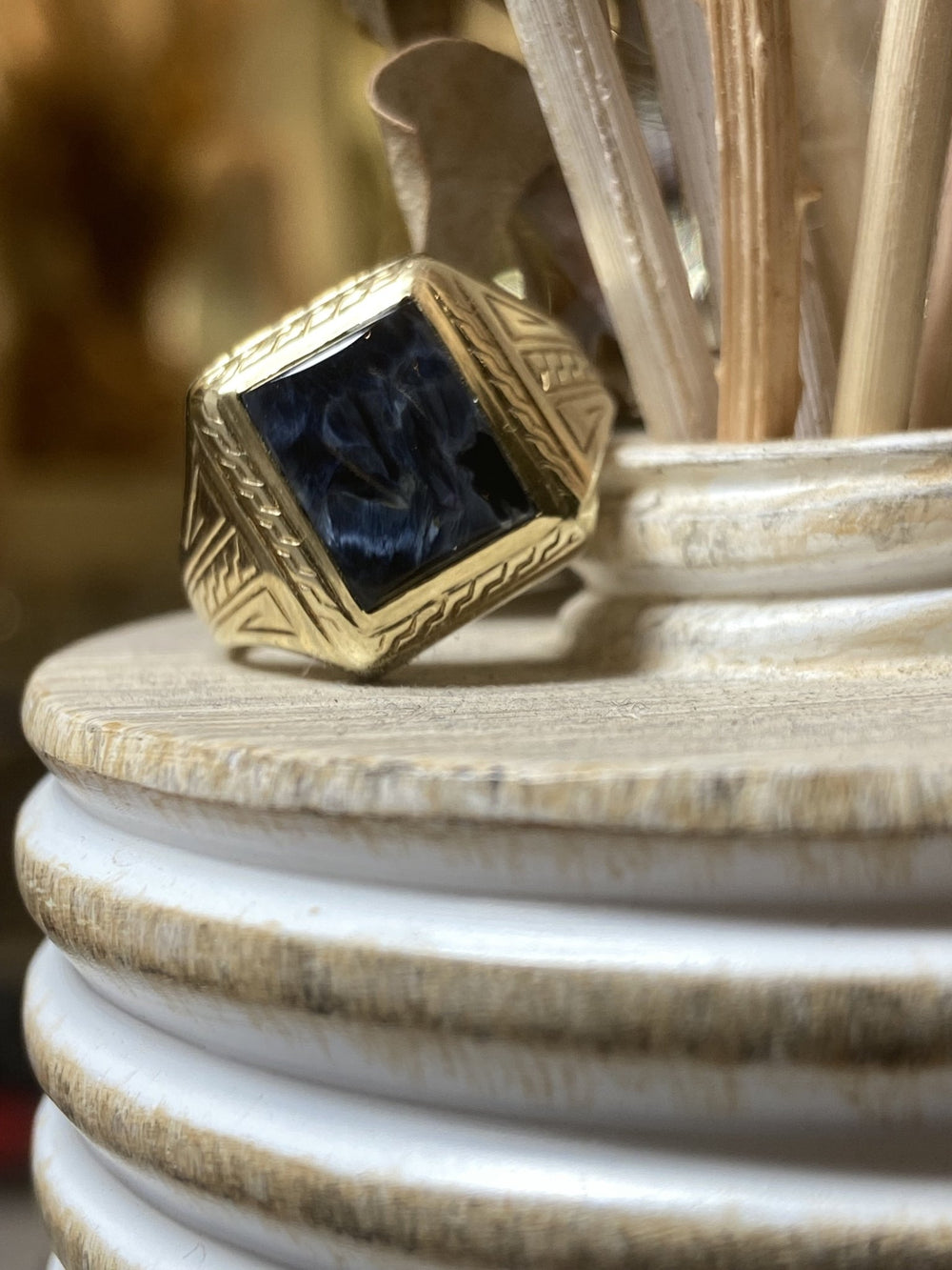 10K Yellow Gold Cushion Pietersite - Kingdom Jewelry