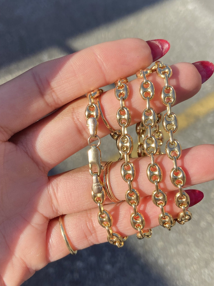 10K Yellow Gold Gucci Puff Link Necklace 22inch - Kingdom Jewelry