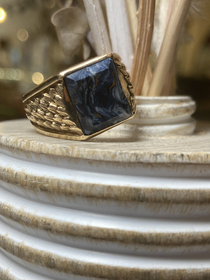 10k Yellow Gold Vintage Inlay w/ Pietersite - Kingdom Jewelry