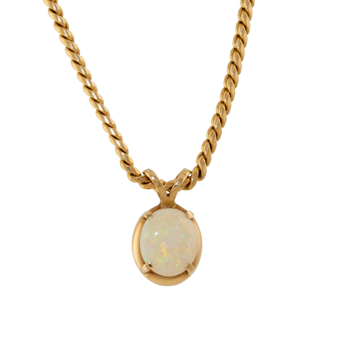 10k Yellow Gold x Vintage Oval Opal Cabochon Pendant - Kingdom Jewelry