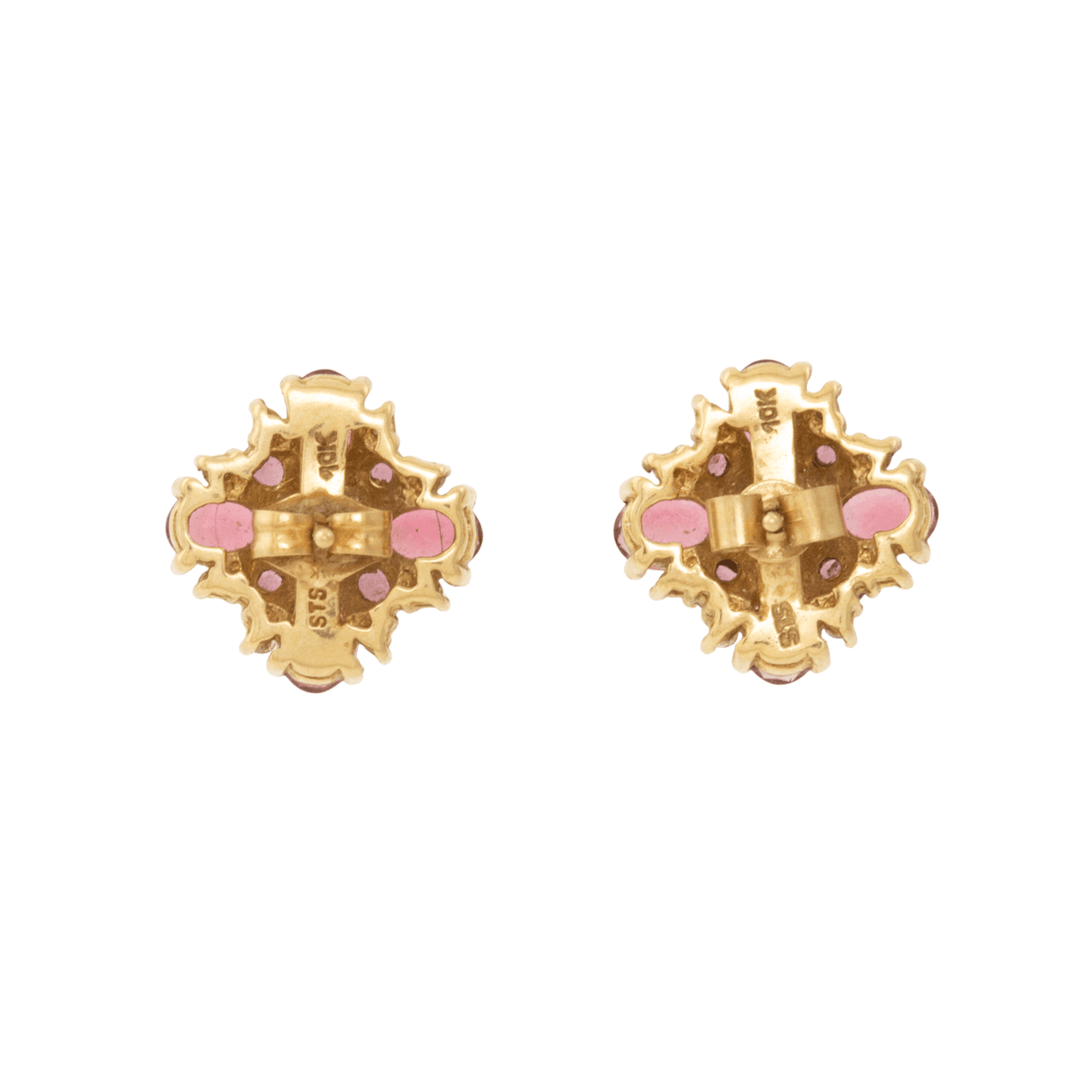 10k Yellow Gold x Vintage Pink Floral Stud Earrings - Kingdom Jewelry