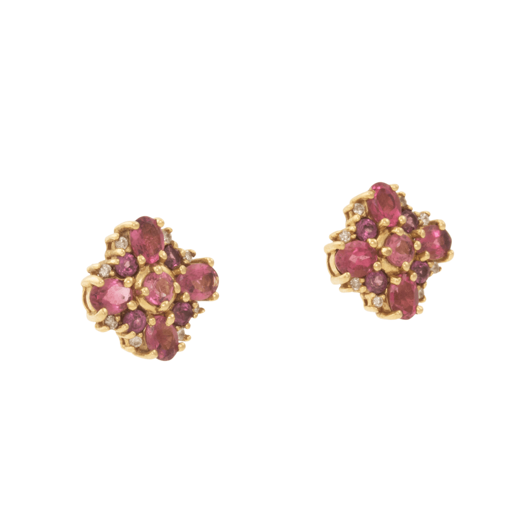 10k Yellow Gold x Vintage Pink Floral Stud Earrings - Kingdom Jewelry