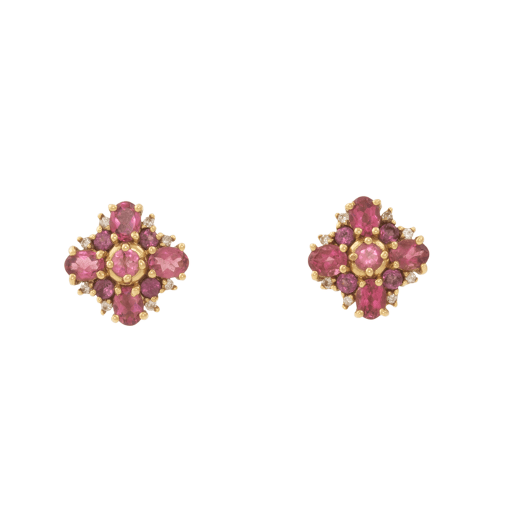 10k Yellow Gold x Vintage Pink Floral Stud Earrings - Kingdom Jewelry