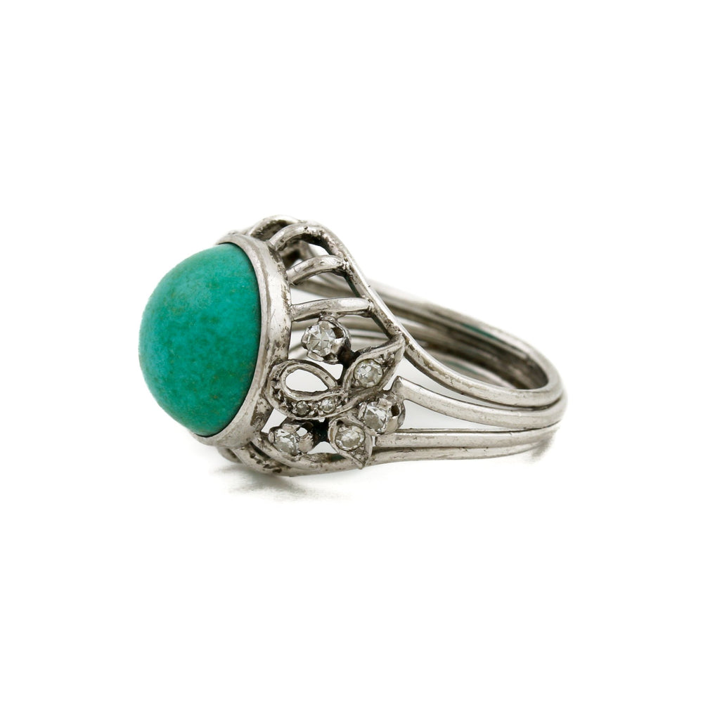 
                      
                        14 k White Gold x Turquoise & Diamond Caged Cocktail Ring - Kingdom Jewelry
                      
                    