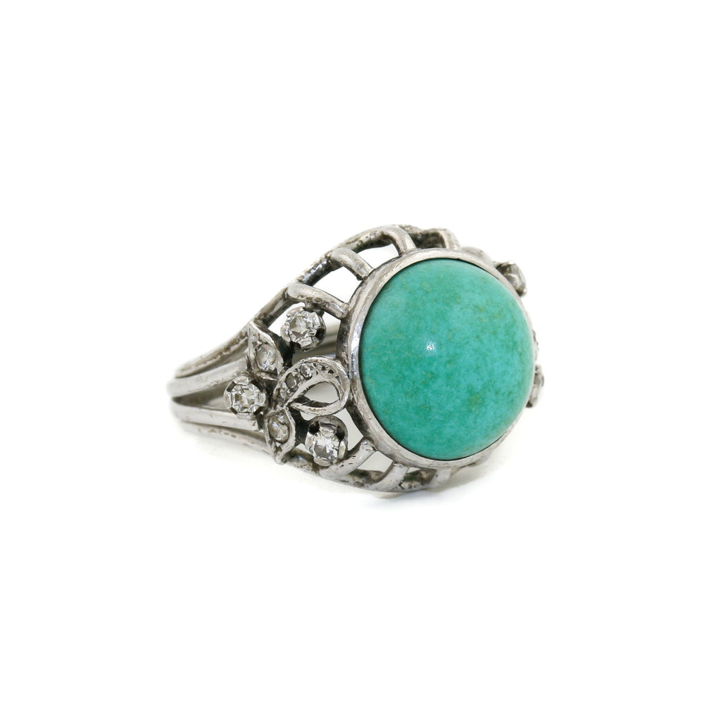 
                      
                        14 k White Gold x Turquoise & Diamond Caged Cocktail Ring - Kingdom Jewelry
                      
                    