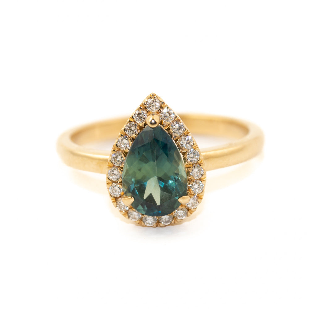 14 KT Gold Micropave Teardrop Sri Lankan Sapphire Engagement Ring by Kingdom - Kingdom Jewelry