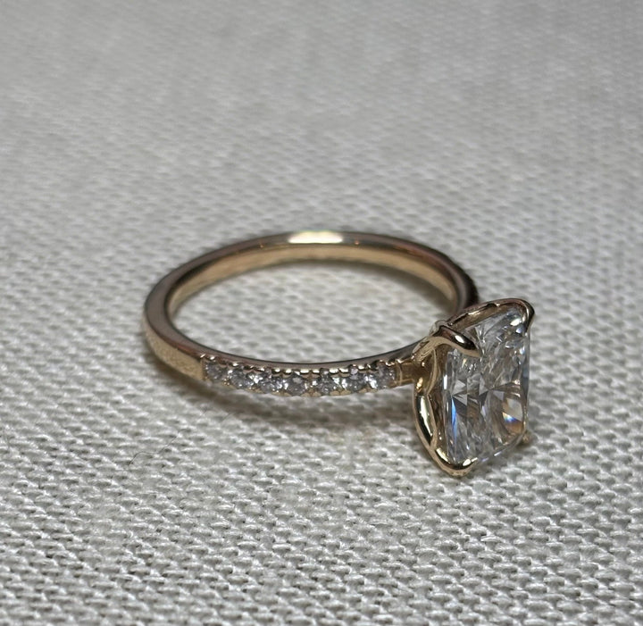 14K 2.06ct Radiant Lab Diamond F VS1 Pavé Solitaire Ring - Kingdom Jewelry