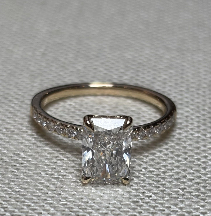 14K 2.06ct Radiant Lab Diamond F VS1 Pavé Solitaire Ring - Kingdom Jewelry