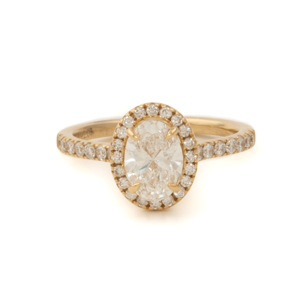 14k 3.51ct E VS1 Solitaire Oval Halo Engagement Ring - Kingdom Jewelry
