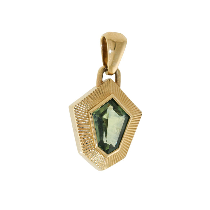 14k Art Deco Teal Sapphire Pendant - Kingdom Jewelry